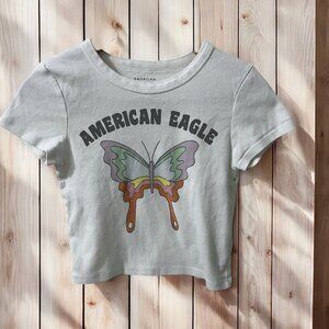 Y2K American Eagle Butterfly Baby Tee Crop‎ Top T-Shirt Size M
